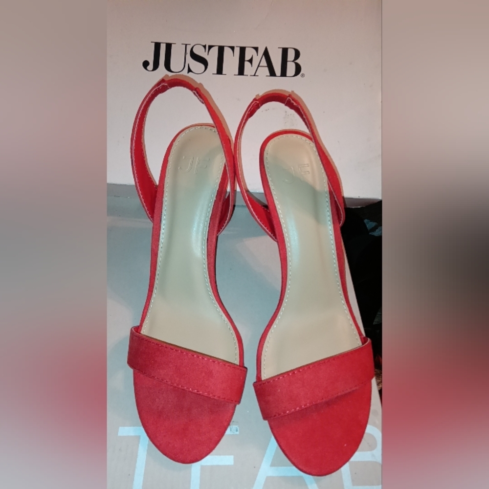 JustFab Vibrant Red Open-Toe Heels
